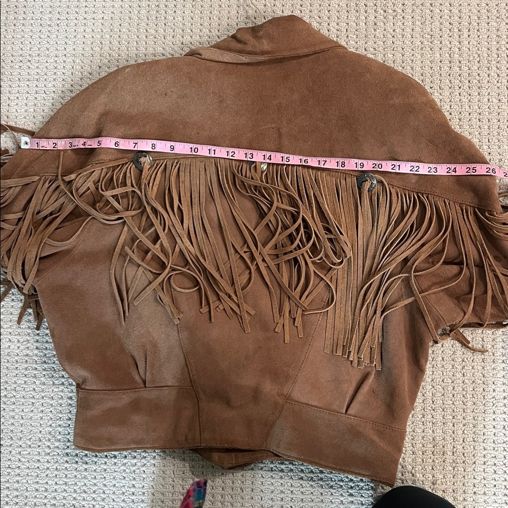 Vintage 80s Brown Genuine Leather suede Jacket Fringe Cowgirl Southwestern - Picture 16 of 17